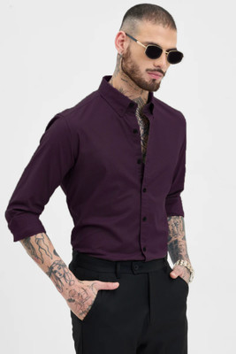 METRONAUT Men Solid Casual Purple Shirt