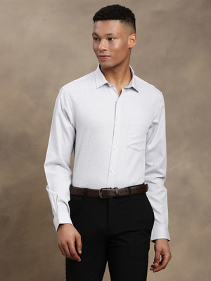 TURTLE Men Self Design Formal Grey Shirt