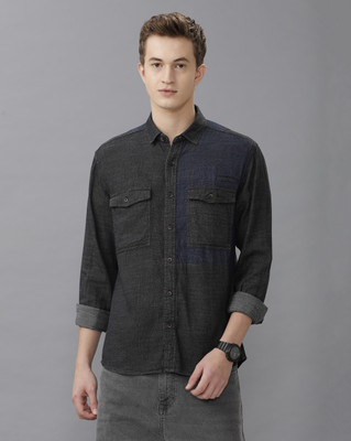 VOI JEANS Men Solid Casual Blue, Black Shirt