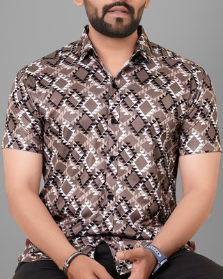 Voroxy Men Printed Casual Brown Shirt