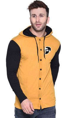GEUM Men Solid Casual Black, Gold Shirt
