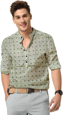 ISUEL Febb Men Solid Casual Dark Green, Light Green, White Shirt