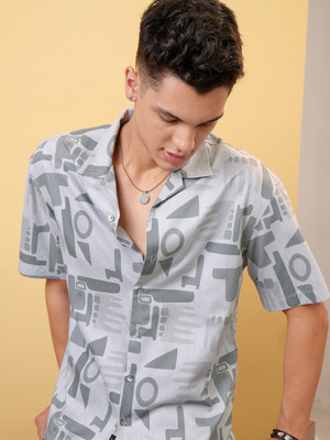 LOCOMOTIVE Men Printed Casual Grey Shirt