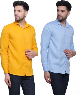 FILNECH Men Solid Casual Light Blue, Yellow Shirt(Pack of 2)