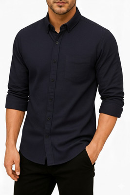 Mensclothing Men Solid Casual Dark Blue Shirt