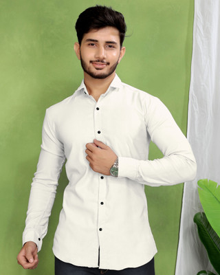 GCFAB Men Solid Casual White Shirt