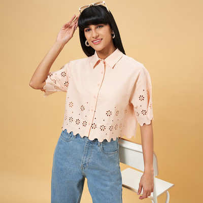 PEOPLE Women Embroidered Casual Pink Shirt