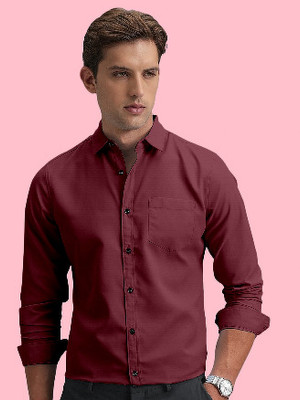 ZUNIYA COLLECTION Men Solid Casual Maroon Shirt