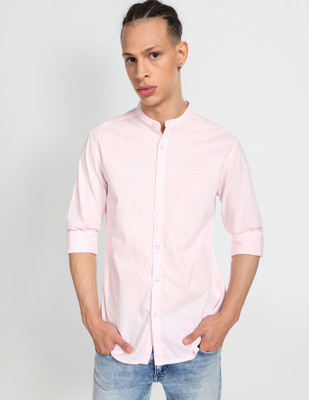FLYING MACHINE Men Solid Casual Pink Shirt