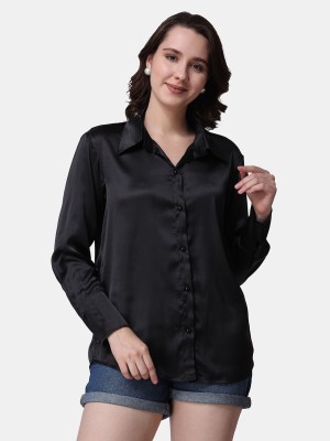 POPWINGS Women Solid Casual Black Shirt