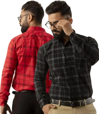 Click Everyday Men Checkered Casual Black Shirt(Pack of 2)