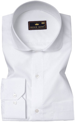 french crown Men Solid Casual White Shirt