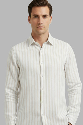 Sylora Men Striped Casual Gold, White Shirt