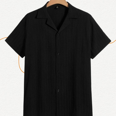A DEEMOON TREND Men Self Design Casual Black Shirt
