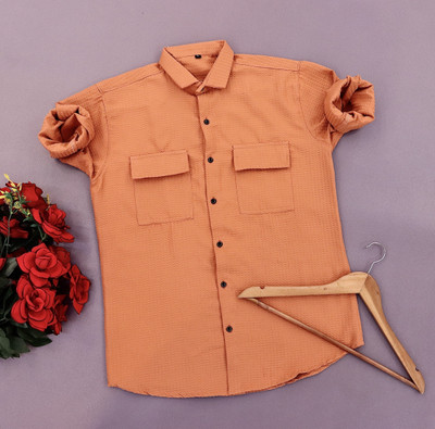 SHFASHION Men Self Design Casual Pink Shirt