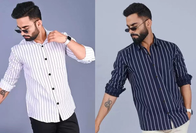 SOLVYN Men Striped Casual Multicolor Shirt(Pack of 2)