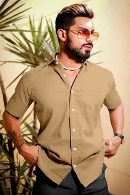 METRONAUT Men Solid Casual Beige Shirt
