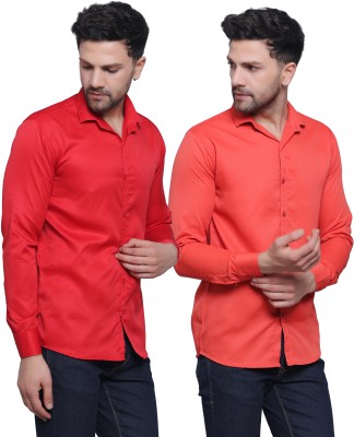 FILNECH Men Solid Casual Red, Orange Shirt(Pack of 2)