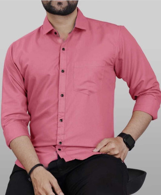 MUMIN Men Solid Formal Pink Shirt