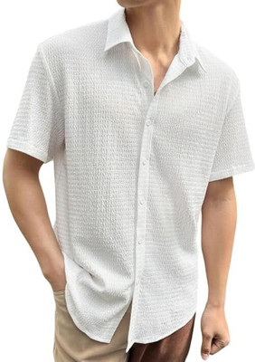 COMBRAIDED Men Self Design Casual White Shirt
