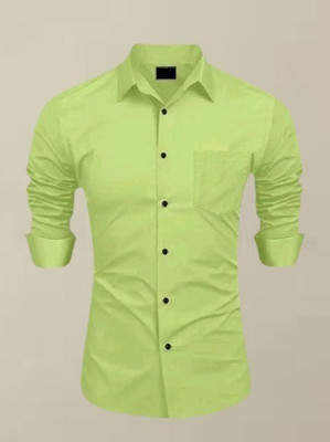 MUMIN Men Solid Formal Green Shirt