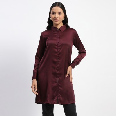 MADAME Women Solid Casual Maroon Shirt