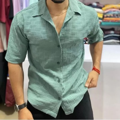 DEARISE Men Self Design Casual Light Green Shirt