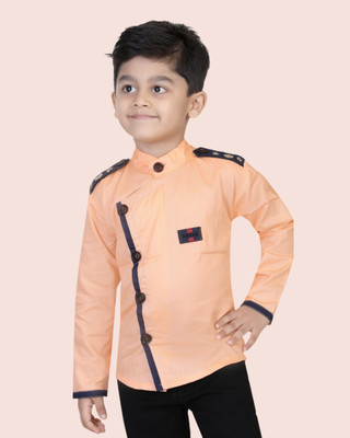 FASHION GRAB Boys Solid Casual Beige Shirt