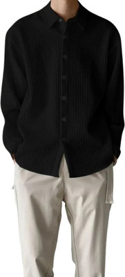 Radiance Creations Men Self Design Casual Black Shirt