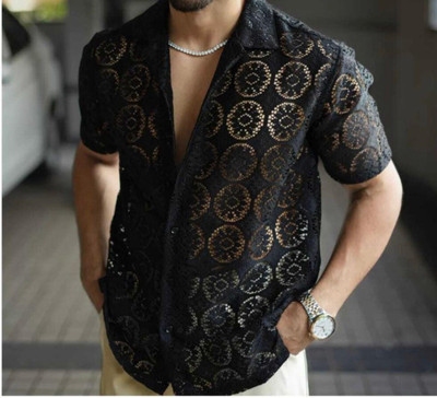 Solbiza Men Self Design Casual Black Shirt