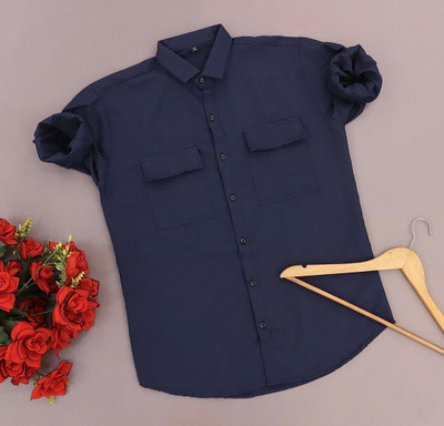 SHFASHION Men Self Design Casual Pink Shirt