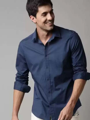 James & Warne Men Solid Casual Dark Blue Shirt