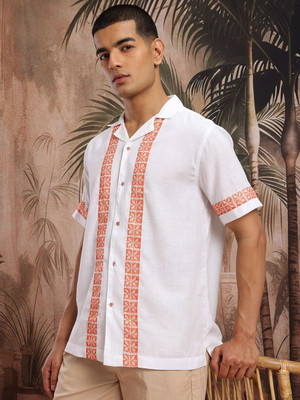 Sangria Men Striped Casual White, Orange Shirt