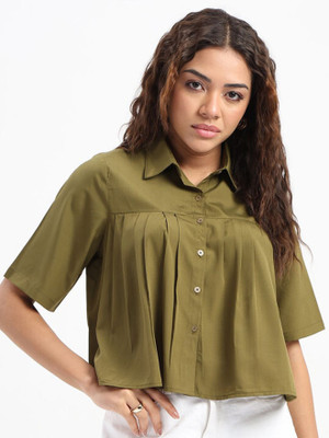 SZN Women Solid Casual Green Shirt
