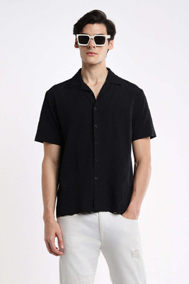 BOYCOTT DENIM Men Solid Casual Black Shirt