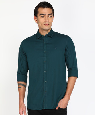 PETER ENGLAND Men Solid Casual Dark Green Shirt