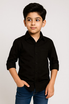 PEPILIO Boys Solid Wedding Black Shirt