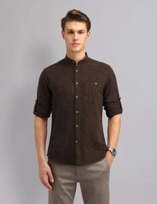 AD by Arvind Men Printed Formal Brown Shirt