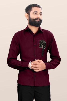 Tkgfashion Men Embroidered Party Black Shirt