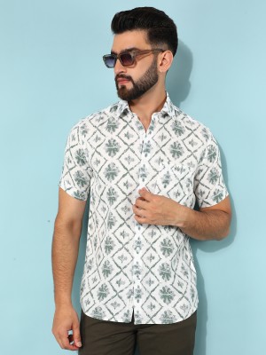 CRIMSOUNE CLUB Men Printed Casual Green, White Shirt