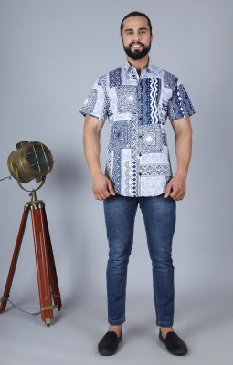 Tanip Men Printed Casual White, Blue Shirt