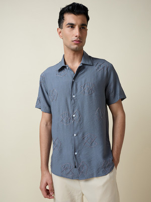 THOMAS SCOTT Men Self Design Casual Grey Shirt