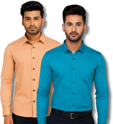 MANCHESTER & CO Men Solid Casual Orange, Blue Shirt(Pack of 2)