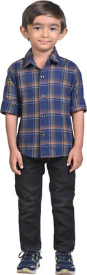 Hubkick Boys Checkered Casual Blue Shirt