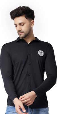 GEUM Men Solid Casual Black Shirt