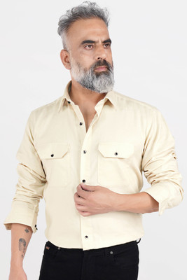 french crown Men Solid Casual Cream Shirt