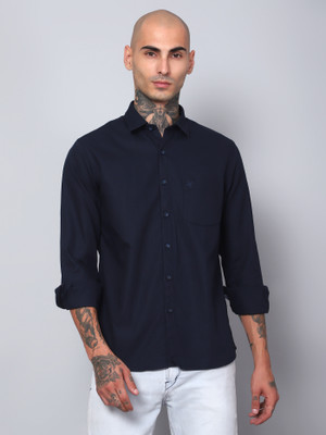 CANTABIL Men Solid Casual Dark Blue Shirt