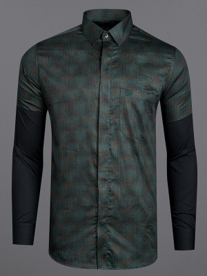 french crown Men Printed Casual Dark Green, Brown, Dark Blue Shirt