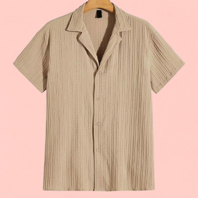 Jenil Fashion Men Self Design Casual Cream Shirt