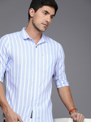 WROGN Men Striped Casual Light Blue, White Shirt